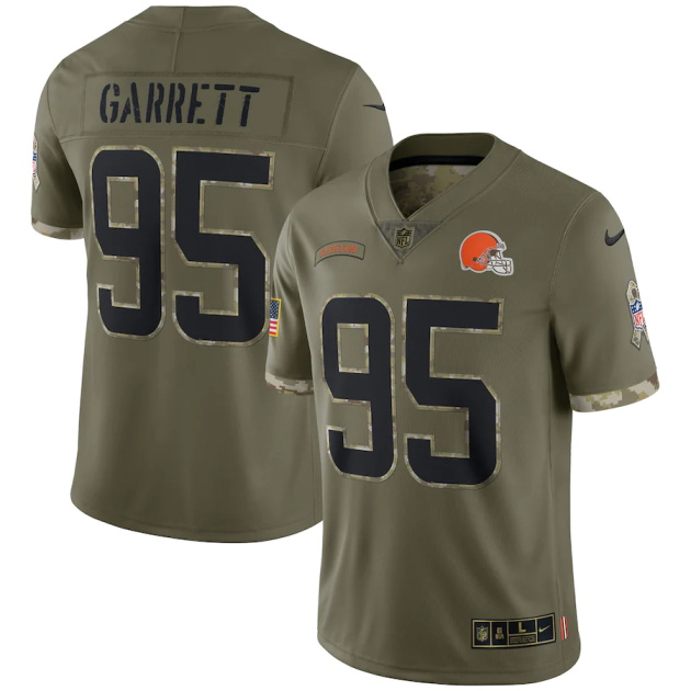 mens nike myles garrett olive cleveland browns 2022 salute to service limited jersey